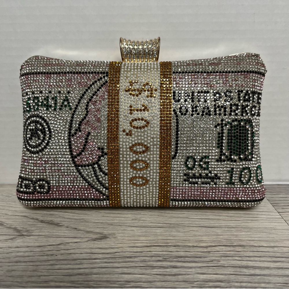 Crystal Beaded $10,000 Hard-case Clutch Purse.